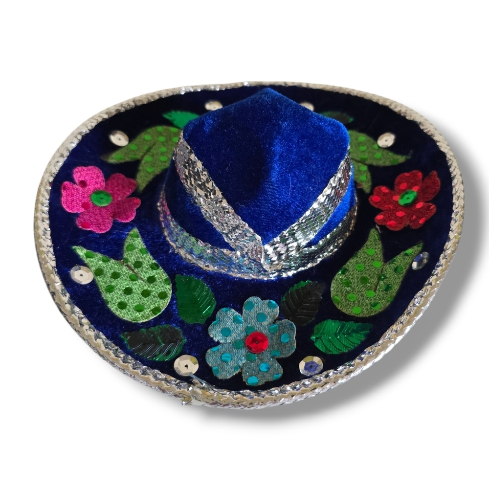 π Host Pick π Mexican Blue and Silver Small Dog Mini Sombrero - Picture 8 of 16